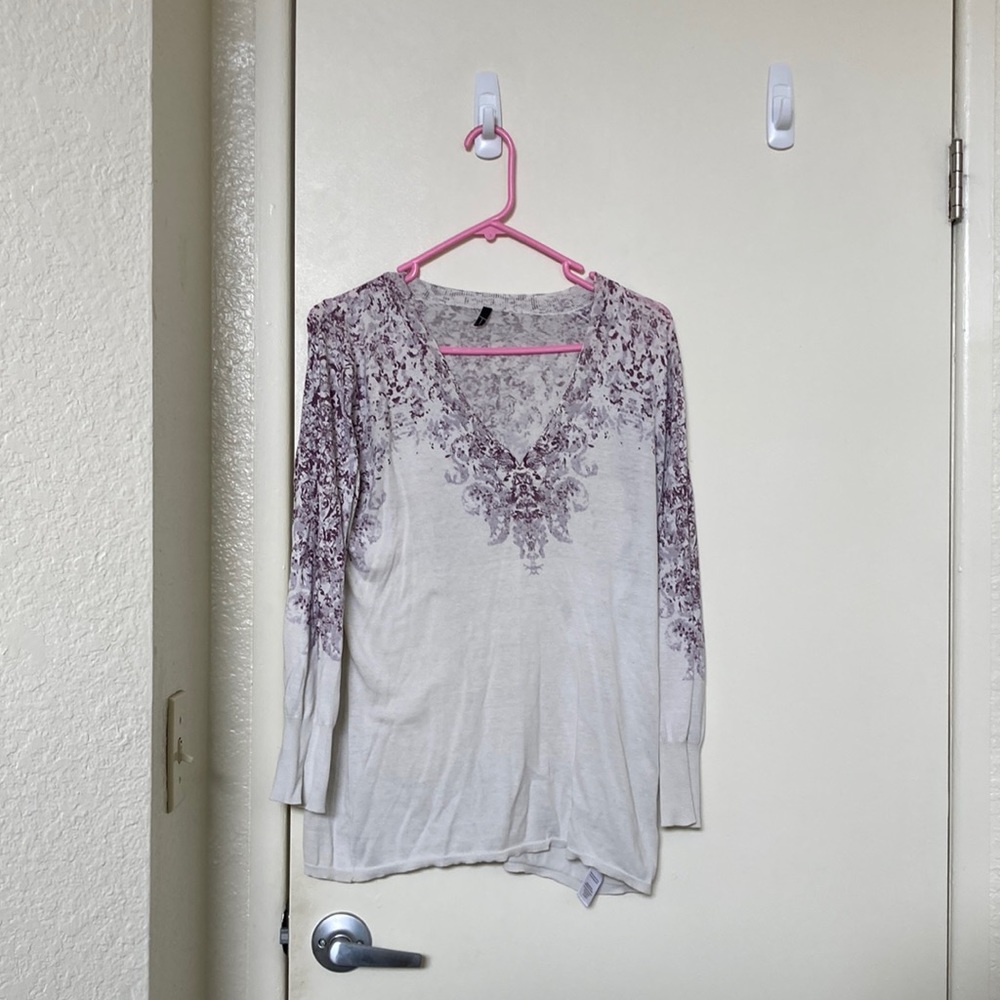 Whiteish beige & purple top